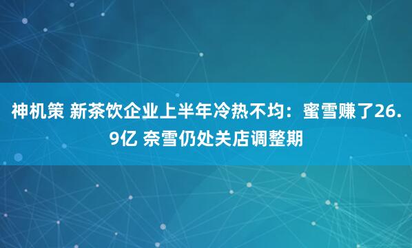 神机策 新茶饮企业上半年冷热不均：蜜雪赚了26.9亿 奈雪仍处关店调整期