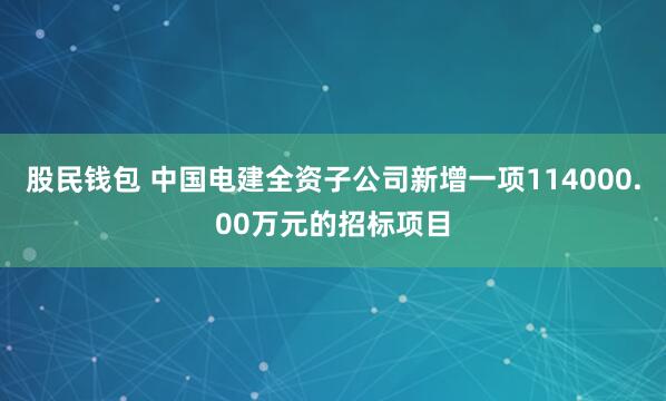 股民钱包 中国电建全资子公司新增一项114000.00万元的招标项目